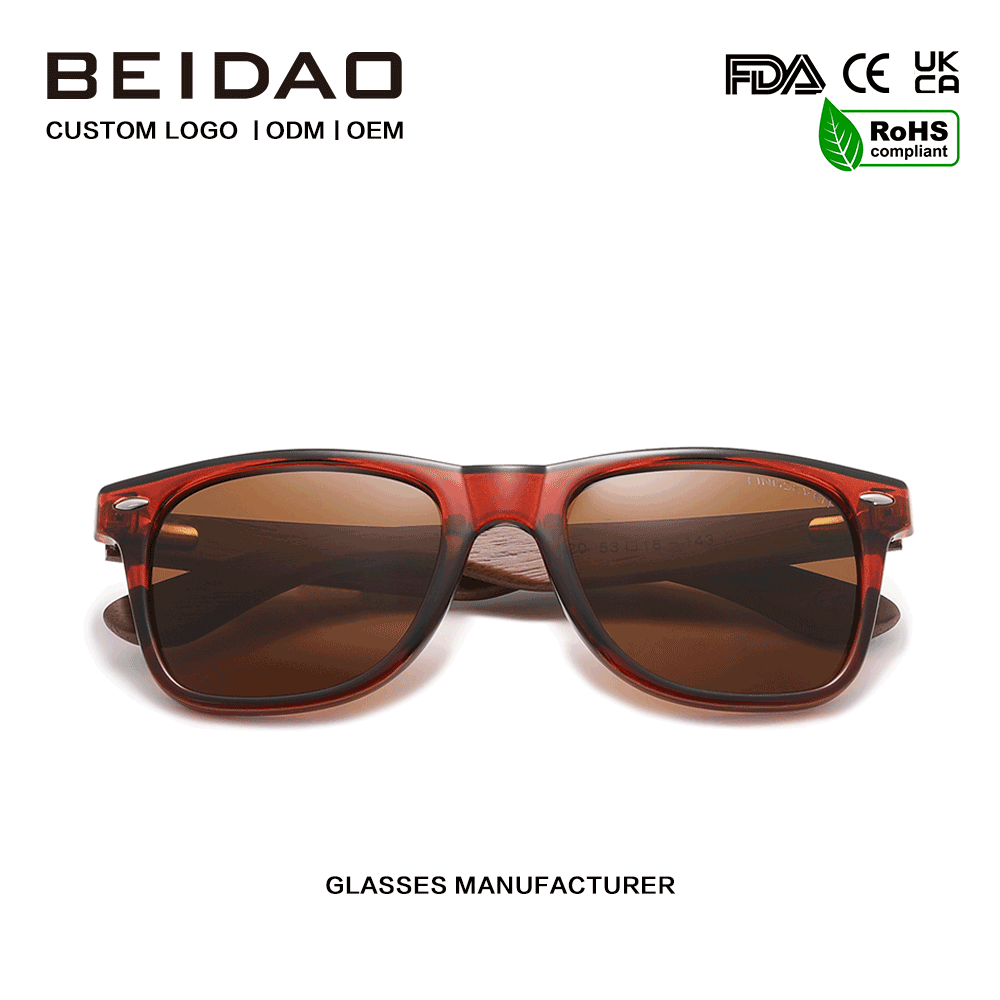 Klasikong Walnut Polarized Anti-Reflective Retro Sunglasses