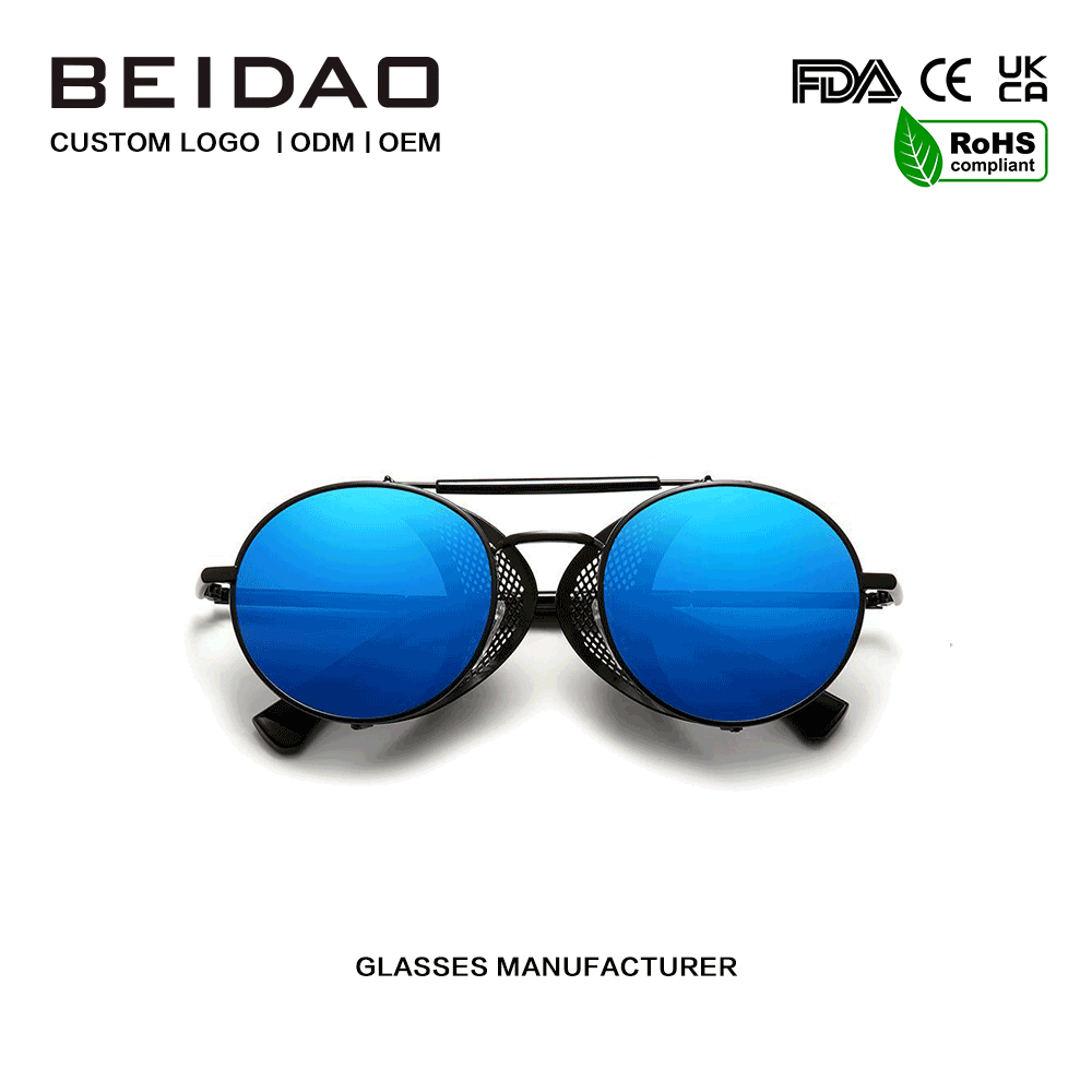 Designer Blue Round Alloy Frame Cross-border Glasses