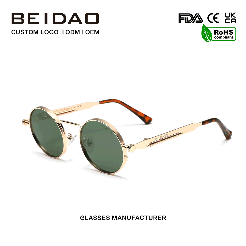Proteksyon ng UV400 ng Designer na Green Polarized Metal Frame Sunglasses