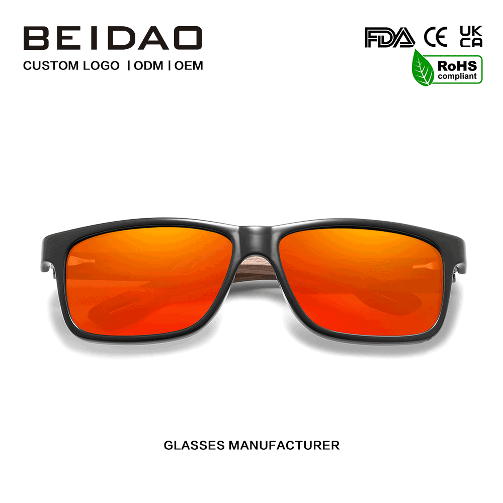 Designer Walnut Frame Red Polarized Sunglasses Custom na logo