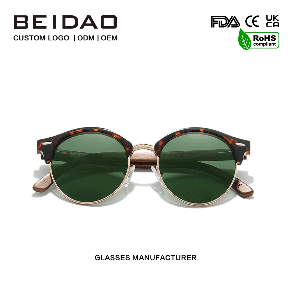 Fashion Walnut Wooden Half Borderless UV400 Sunglasses
