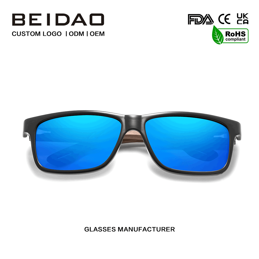 Para sa Unisex Walnut Frame Blue Polarized Sunglasses