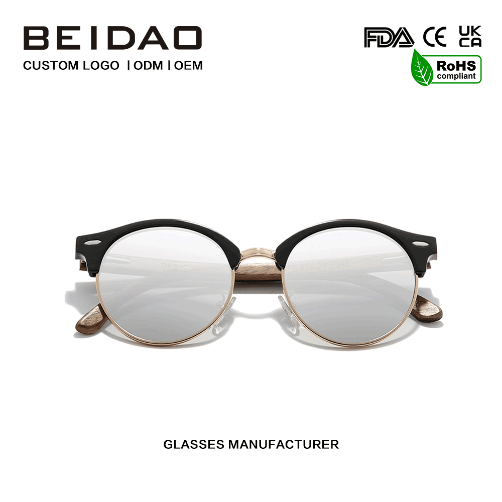 Handmade Walnut Wooden Half Borderless UV400 Sunglasses