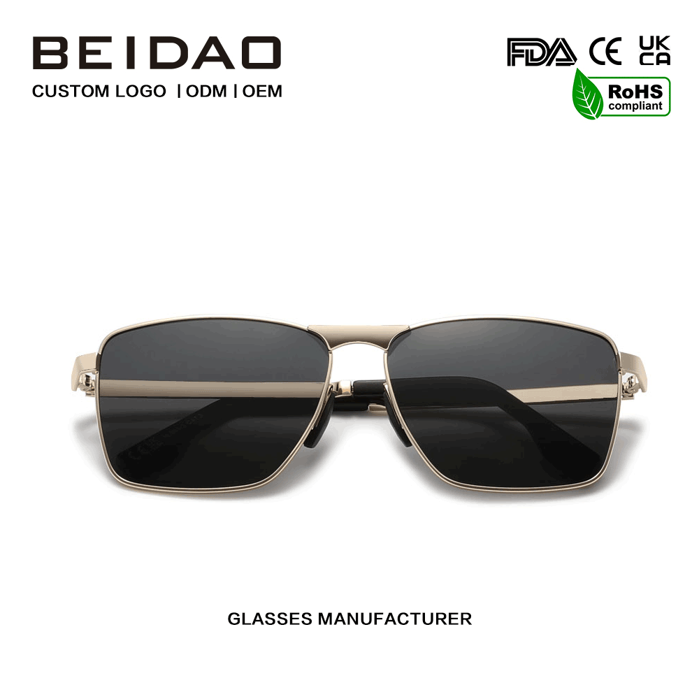 Luxury Alloy Square UV400 TAC Lenses Sunglasses para sa Unisex
