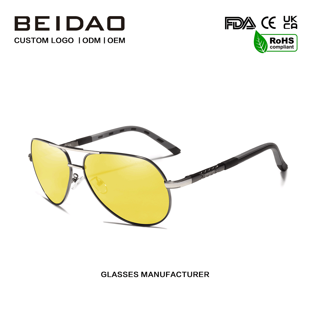 Panlalaking Night Vision Polarized Metal Frame Sunglasses Yellow Lens