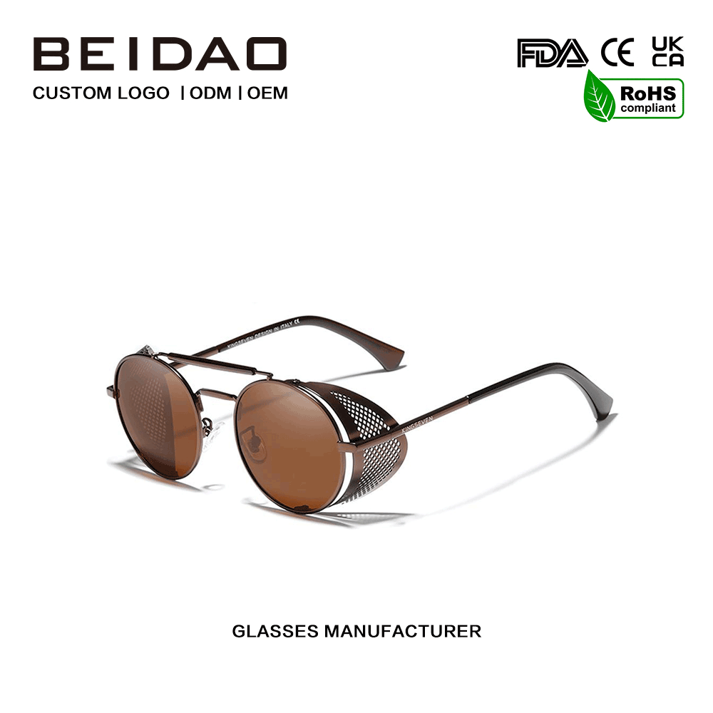 Panlalaking Vintage Round Punk Sunglasses sa Pagmamaneho