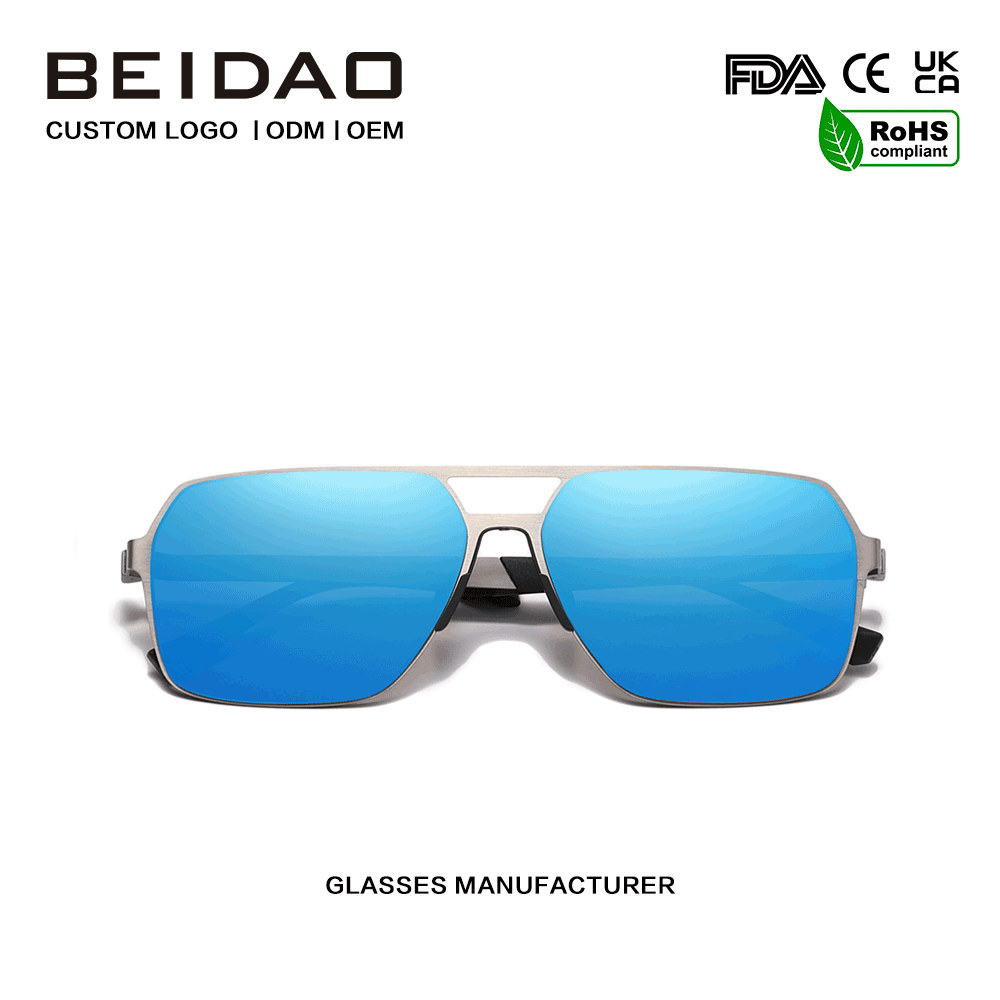 Modern Durable Stainless Oversized Blue Square Sunglasses