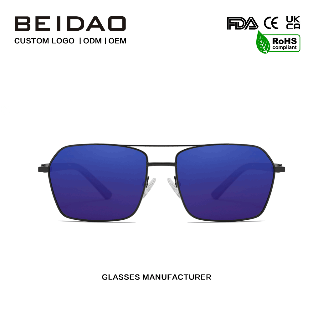 Modern Retro Aluminum Alloy Blue UV400 Lens Sunglasses Pagmamaneho
