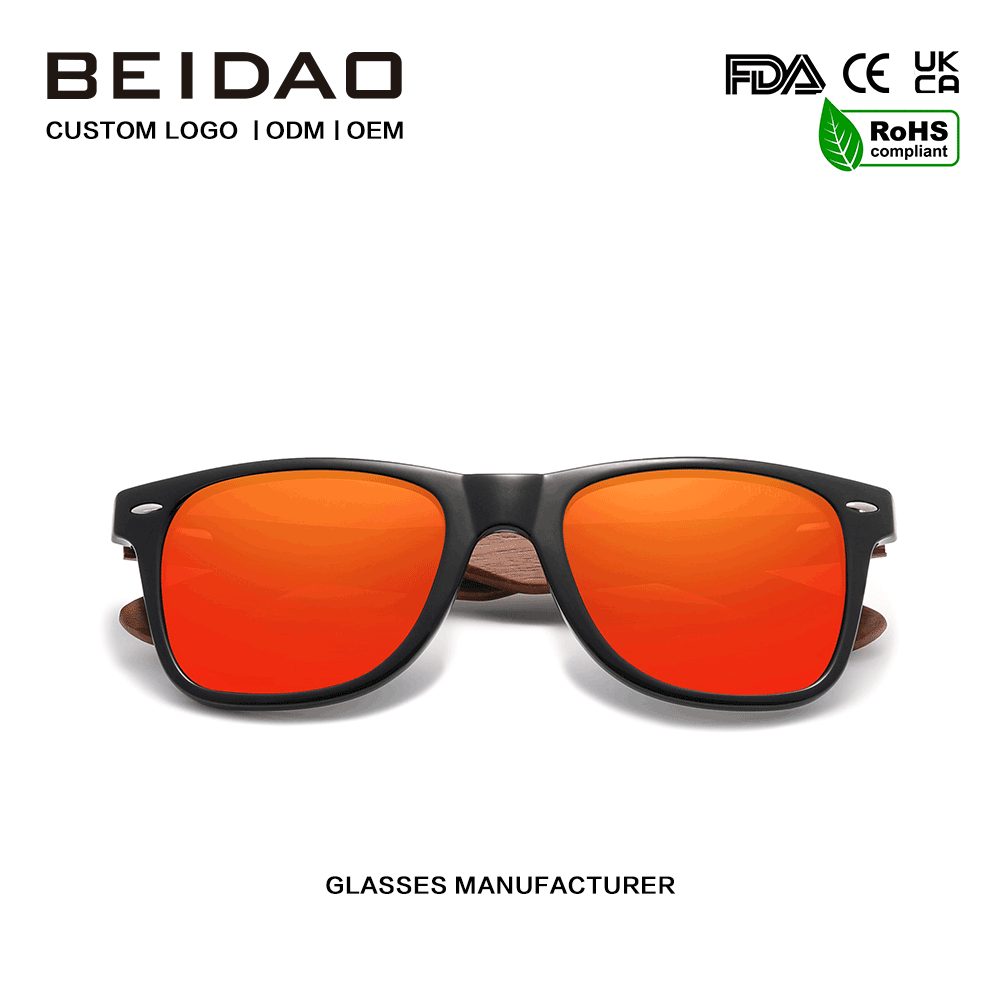 Modern Walnut Anti-Reflective Retro Red Lens Sunglasses