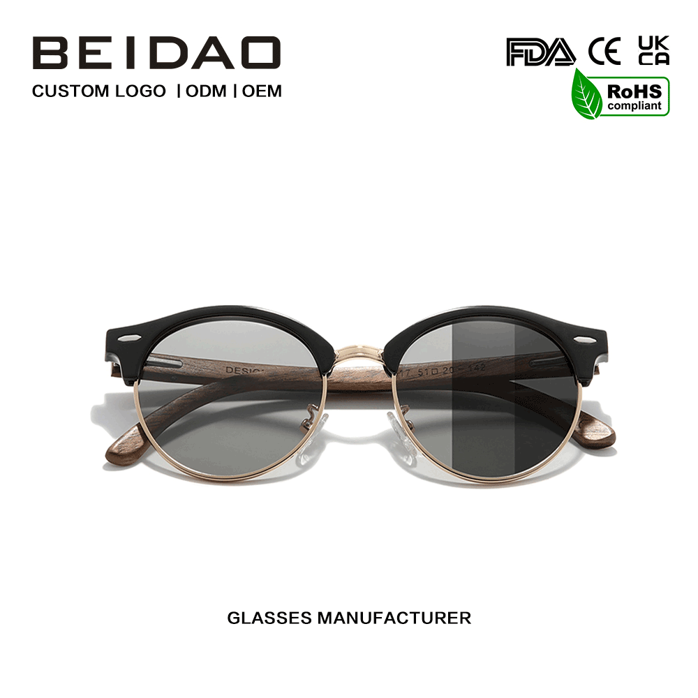 Modern Walnut Wooden Photochromic lenses Sunglasses Driving